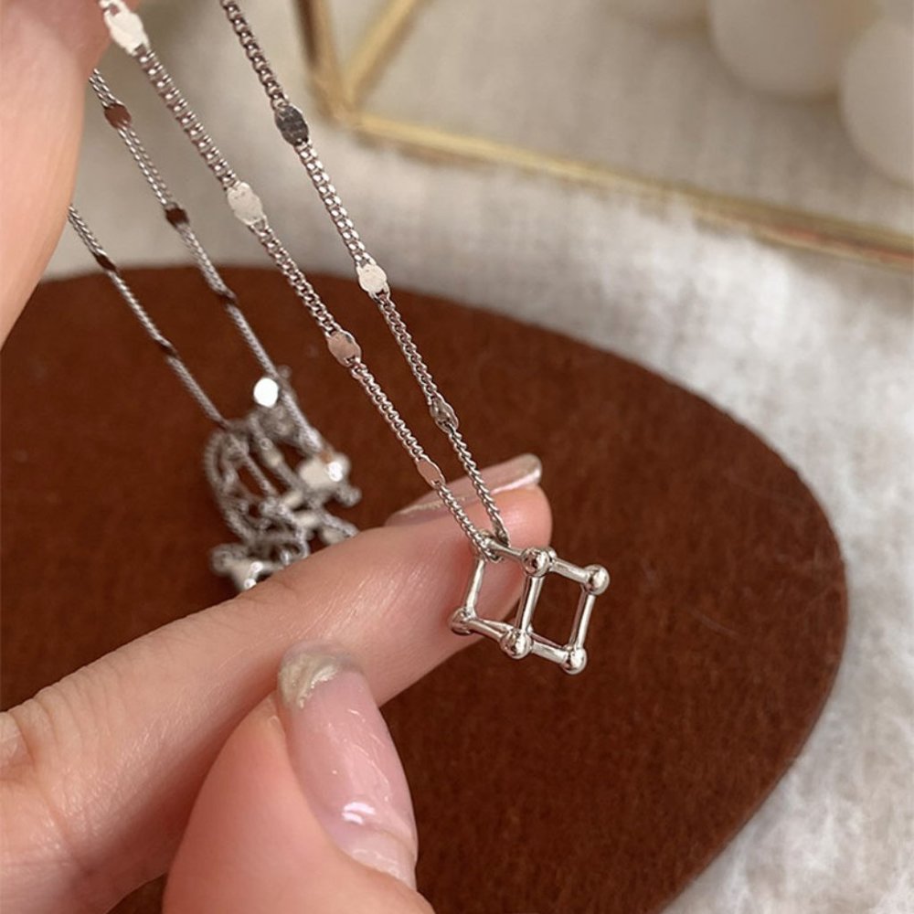NEW Silver Simple Cube Geometric Necklace - Picture 6 of 12